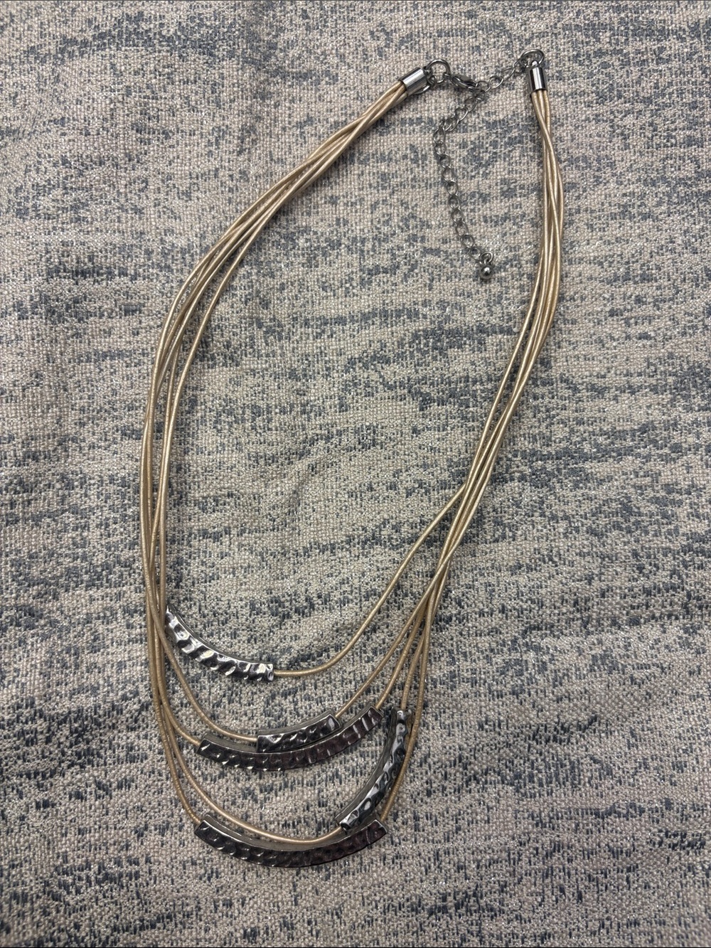 Multi-Row Gold Tone Necklace with Silver Accent Bars